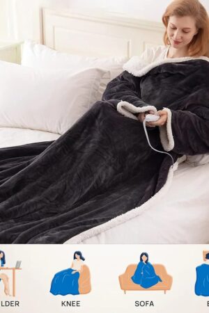Wearable Heated Blanket With Sleeves